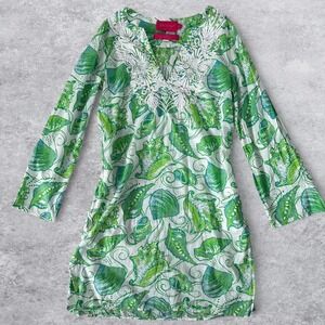 Lilly Pulitzer Jubilee Green Shelled Brooke Shields Caftan Tunic Beaded Dress